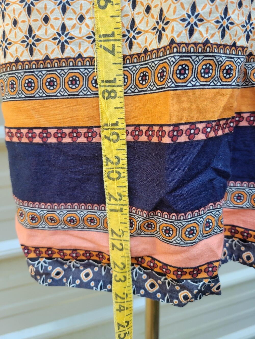 LOFT Navy Blue, Orange & Cream Patterned Peasant Blouse - Picture 6 of 7